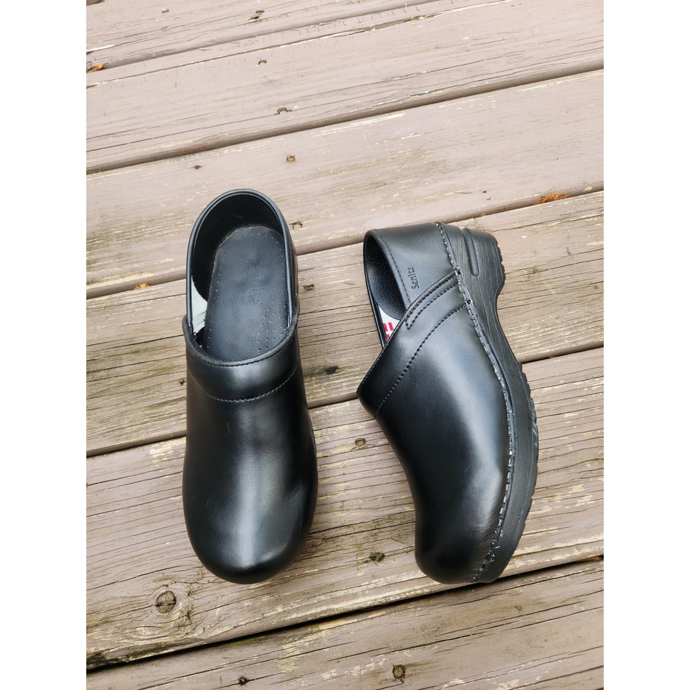 Sanita Professional Leather Clogs Black Danish Work Shoes Size 39 US 8-8.5